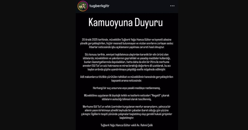 Tuğberk yağız gülter’den resmi açıklama geldi mi?