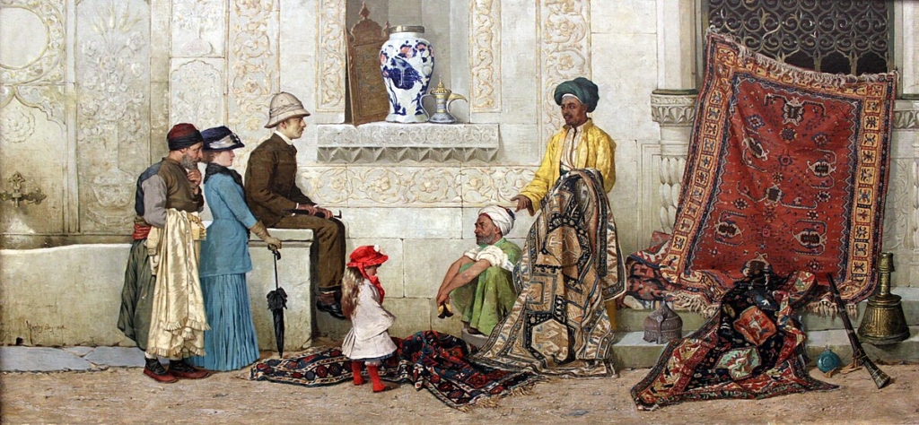 1888 Bey Persischer Teppichhandler auf der Strase anagoria