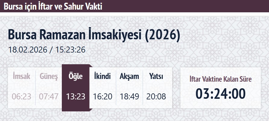 Bursa imsakiye 2026 kapsamında sahur vakti saat kaçta başlıyor?
