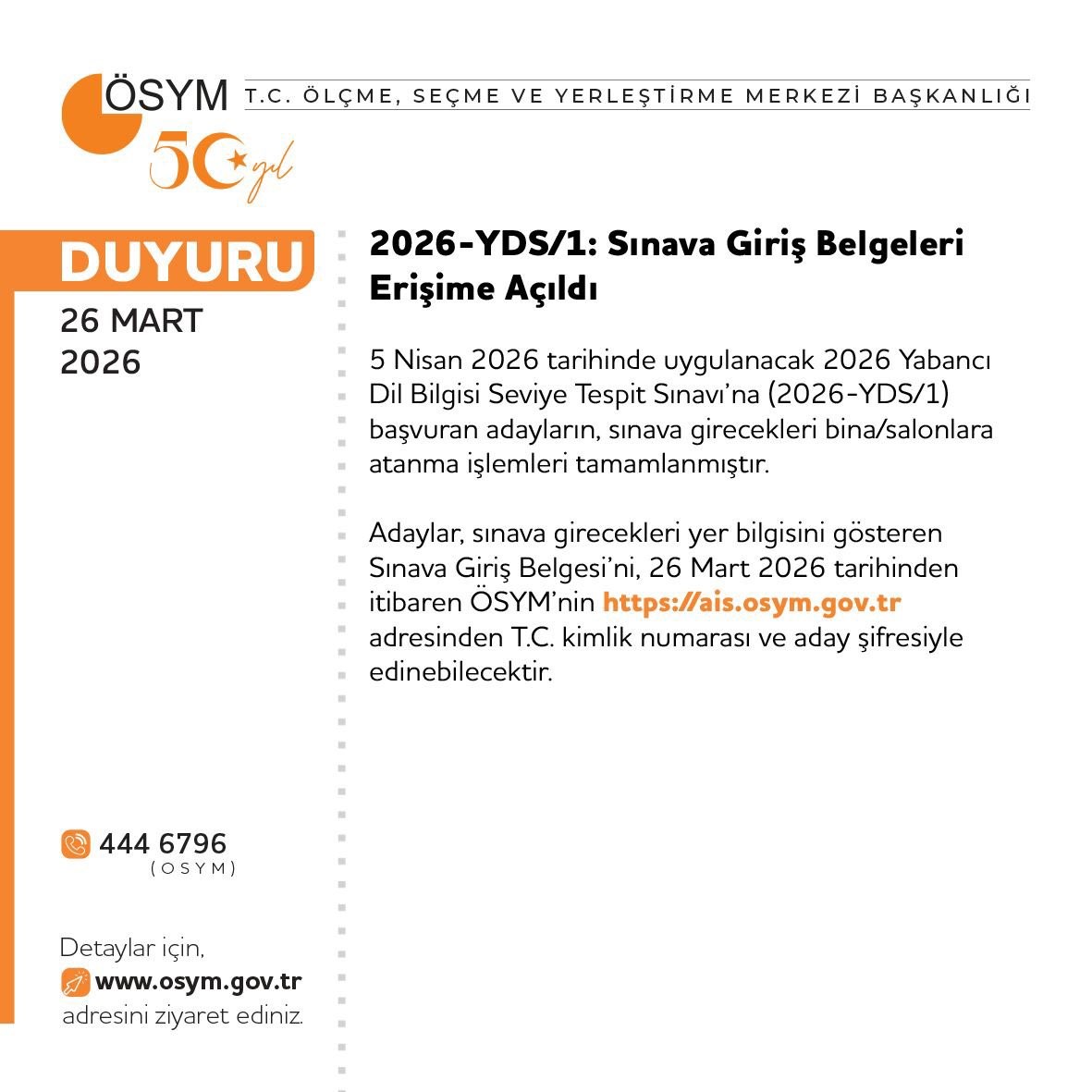 2026 yds1 sinava giris belgeleri erisime acildi 0 u6w3BIjW