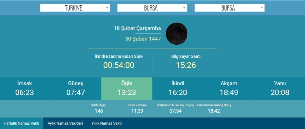 Bursa imsakiye 2026 kapsamında sahur vakti saat kaçta başlıyor?
