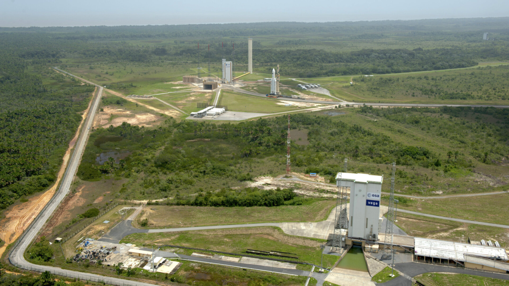 Vega and Ariane 5 launch pads at Europe s Spaceport pillars