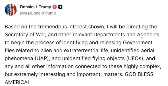 abd baskani trumptan ufo hamlesi ilgili belgelerin erisime acilma surecini baslatma talimati verecegim 0 YUMgOcYE