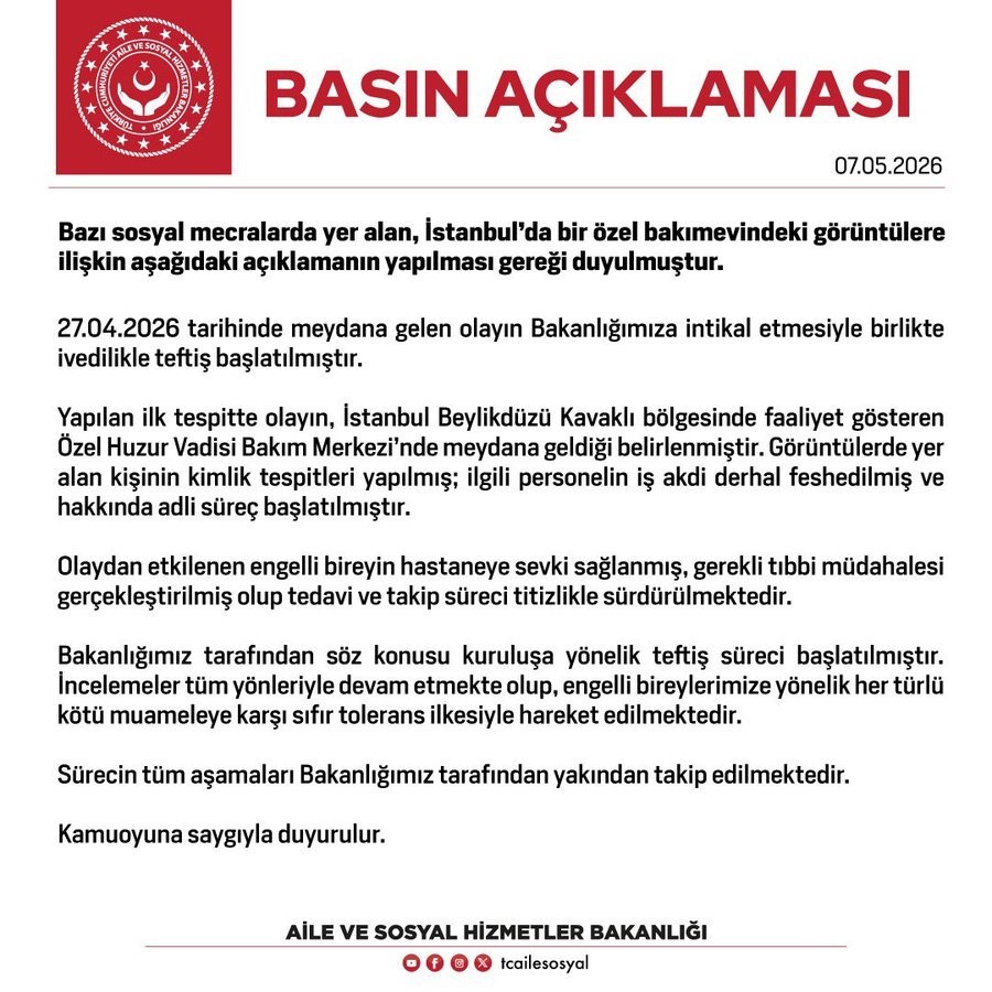 aile ve sosyal hizmetler bakanligindan istanbuldaki bakim merkezindeki goruntulere iliskin aciklama 0