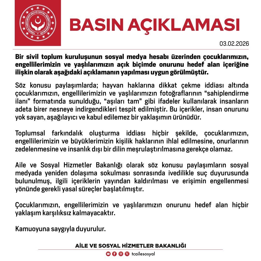 aile ve sosyal hizmetler bakanligindan sahiplendirme ilani formatindaki paylasimlara suc duyurusu 1 5aJNl1Lk