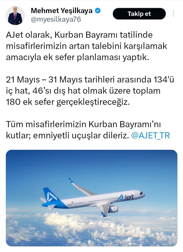 ajet bayram tatili icin 180 ilave sefer planladi 3 3LS5Wsfy