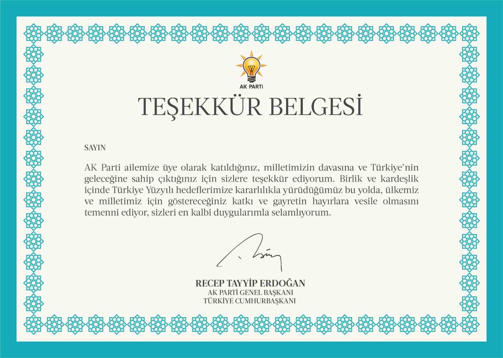 AK Parti’den 11,5 milyon üyesine Cumhurbaşkanı Erdoğan imzalı teşekkür belgesi 4 ak partiden 115 milyon uyesine cumhurbaskani erdogan imzali tesekkur belgesi 0 WgzHGMSi