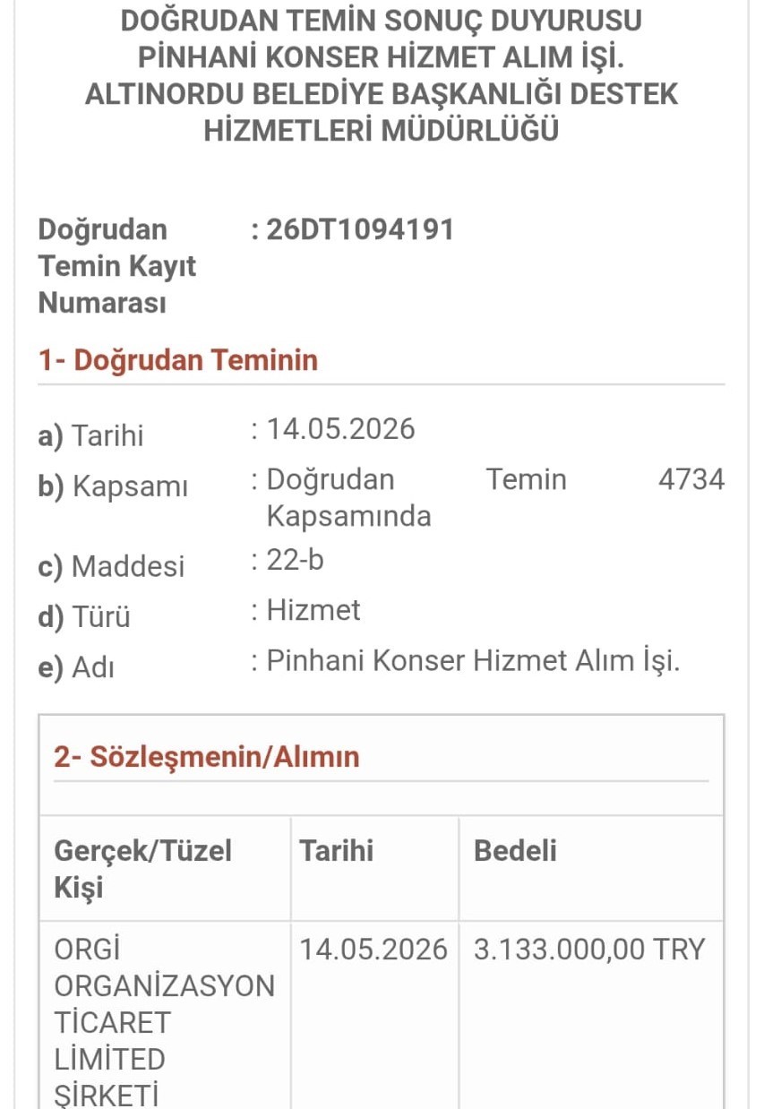 Altınordu Belediyesi’nin konser için imzaladığı sözleşme belli oldu: 3 milyon 133 bin lira 5 altinordu belediyesinin konser icin imzaladigi sozlesme belli oldu 3 milyon 133 bin lira 1 QnswM6yB