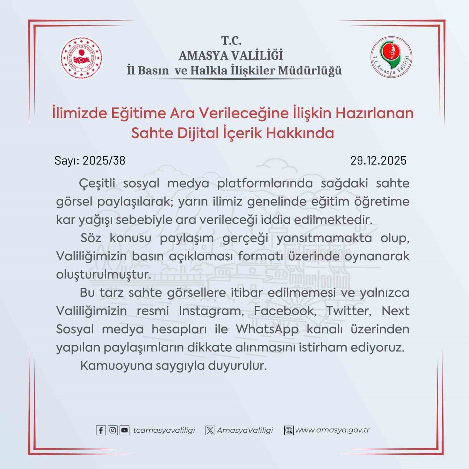 amasya valiliginden sahte kar tatili paylasimlarina iliskin aciklama 1 Sf2PPbi9