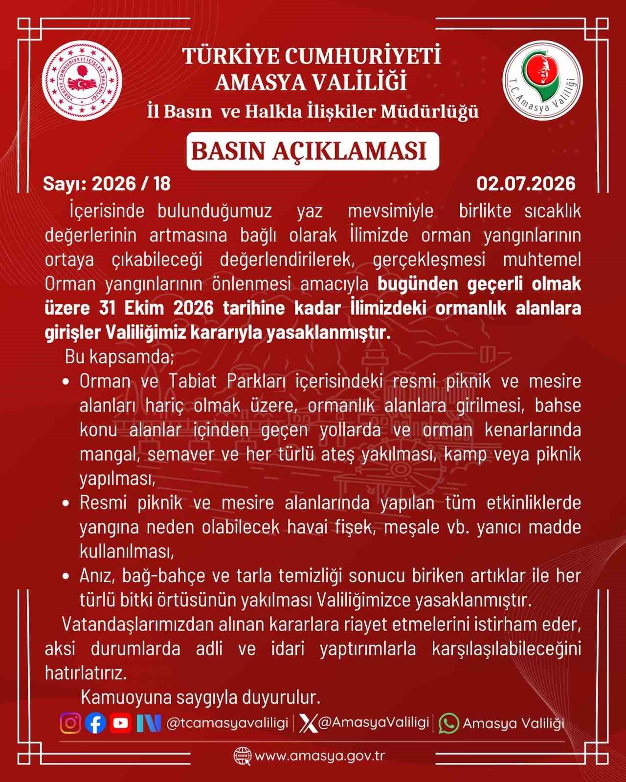 Amasya’da ormanlık alanlara girişler yasaklandı 4 amasyada ormanlik alanlara girisler yasaklandi 0 uM82K7Bm