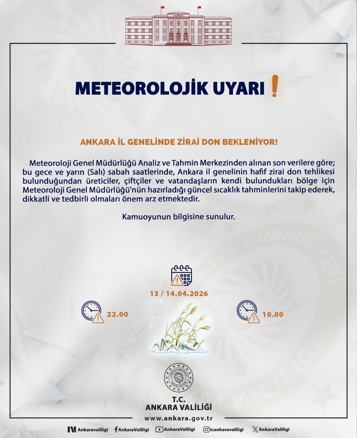 ankara valiliginden zirai don uyarisi 0