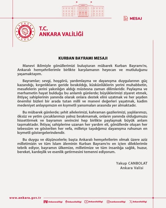 ankara valisi canbolattan kurban bayrami mesaji 0 cy4U7y2b