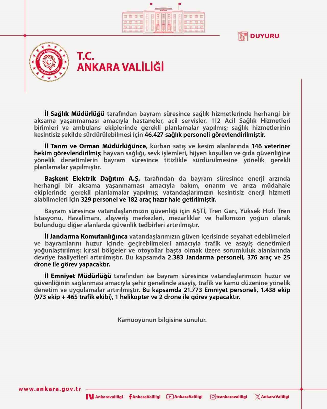 ankarada bayramda 24 binin uzerinde emniyet ve jandarma personeli gorev basinda olacak 1
