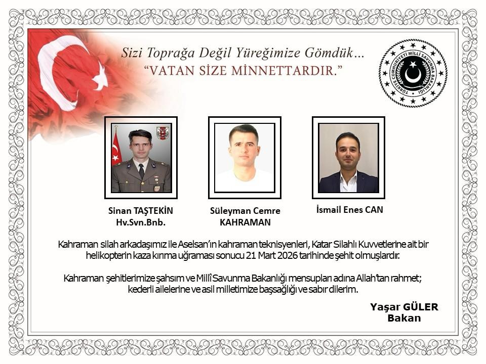 Bakan Güler’den Katar’daki helikopter kazasındaki şehitler için taziye mesajı 4 bakan gulerden katardaki helikopter kazasindaki sehitler icin taziye mesaji 0 XirOZD2n
