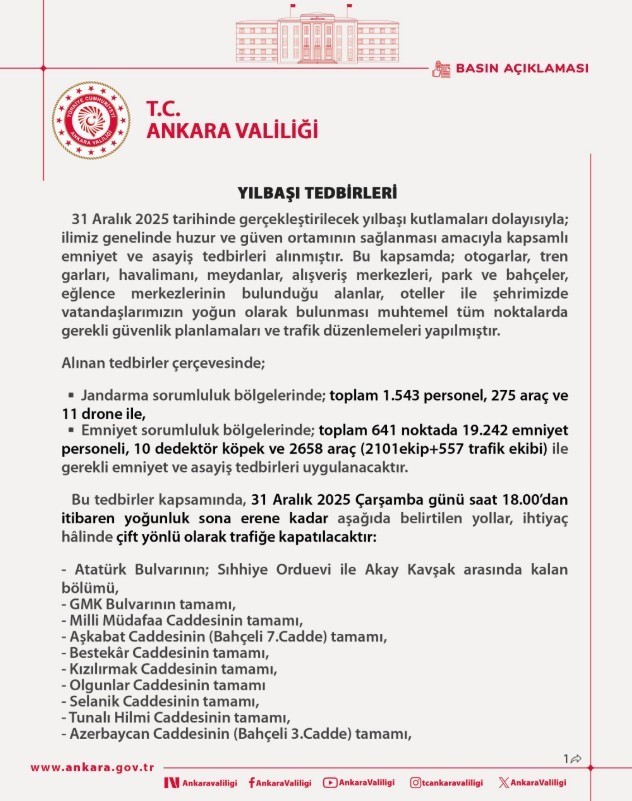 baskentte yilbasi tedbirleri 19 bin 242 emniyet personeli gorev alacak 0