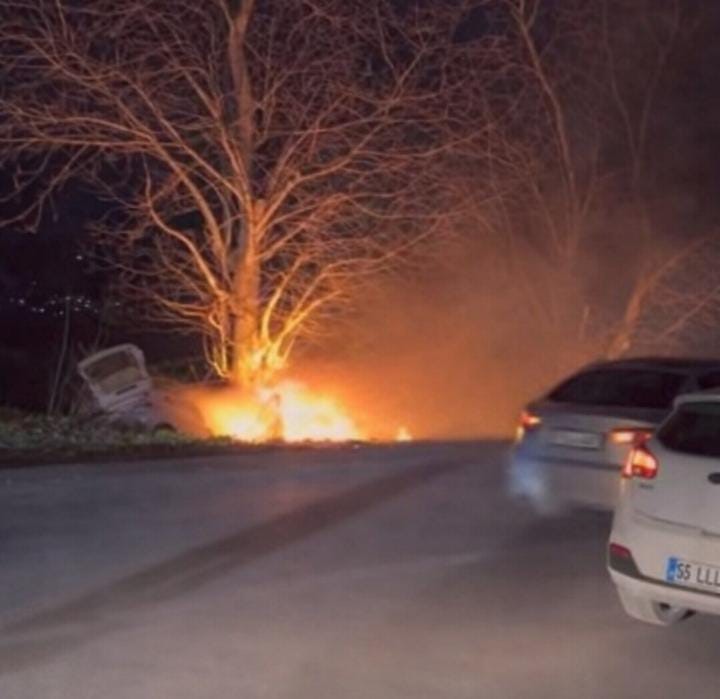 bursada kontrolden cikan otomobil once agaca carpti sonra alev aldi 2 cIRCyIJD