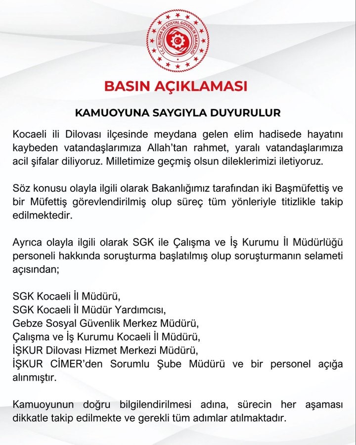 calisma ve sosyal guvenlik bakanligi kocaelindeki yangina iliskin 7 kisiyi aciga aldi 0 klwSMqAY