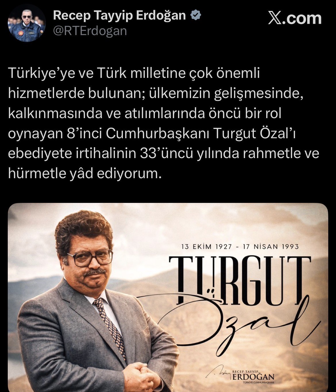 cumhurbaskani erdogan turgut ozali vefat yil donumunde andi 0 TJukHR9H