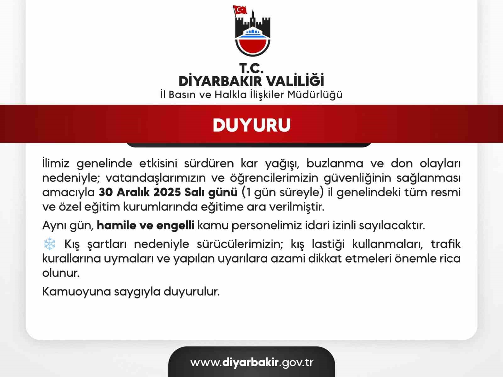 diyarbakirda okullar yarin da tatil edildi 0