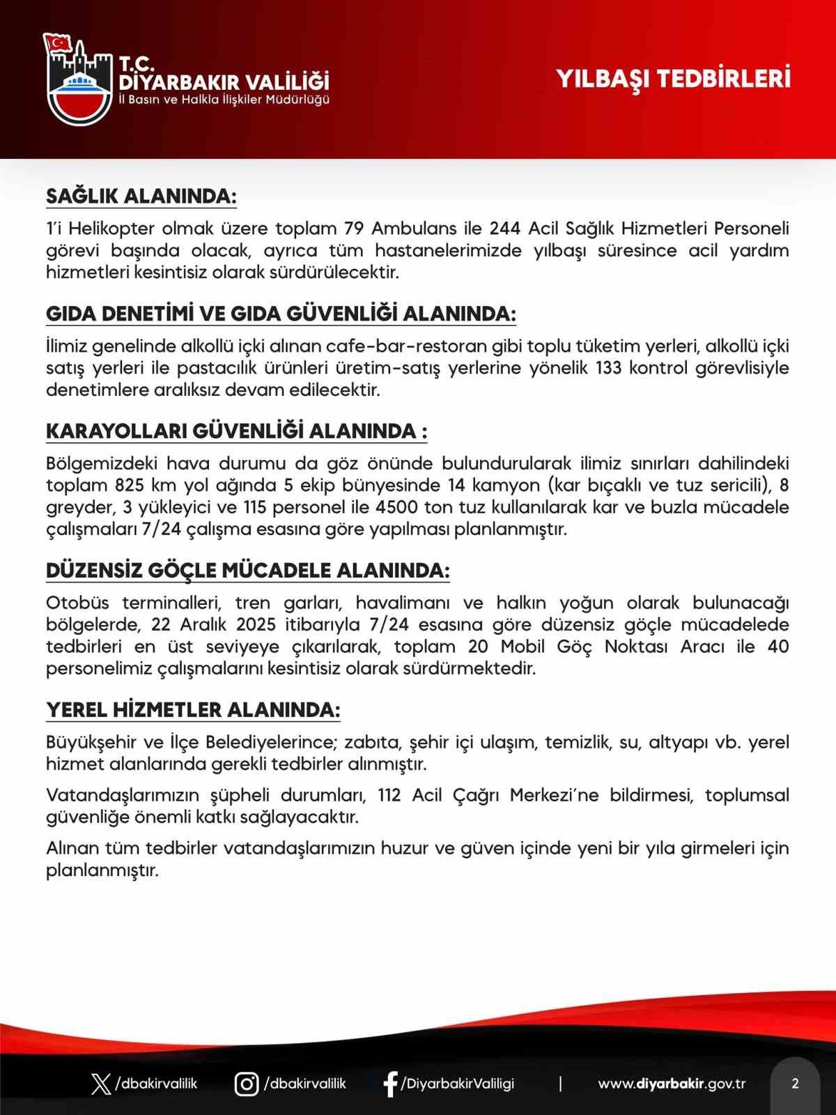 diyarbakirda yilbasi tedbirleri kapsaminda 8 bin 737 guvenlik personeli sahada olacak 0