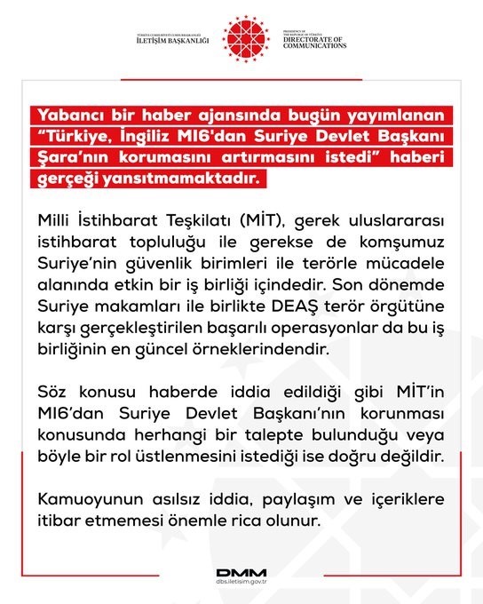 dmmden turkiye ingiliz mi6dan suriye devlet baskani saranin korumasini artirmasini istedi haberine yalanlama 0 JW2jEKGw