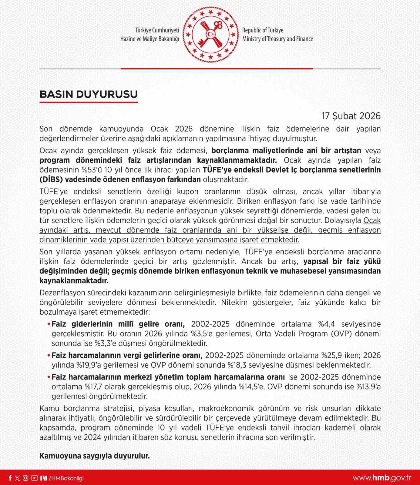 hazine ve maliye bakanligi enflasyonun yuksek seyrettigi donemlerde odemelerin gecici olarak yuksek gorunmesi dogal 281jKHrC