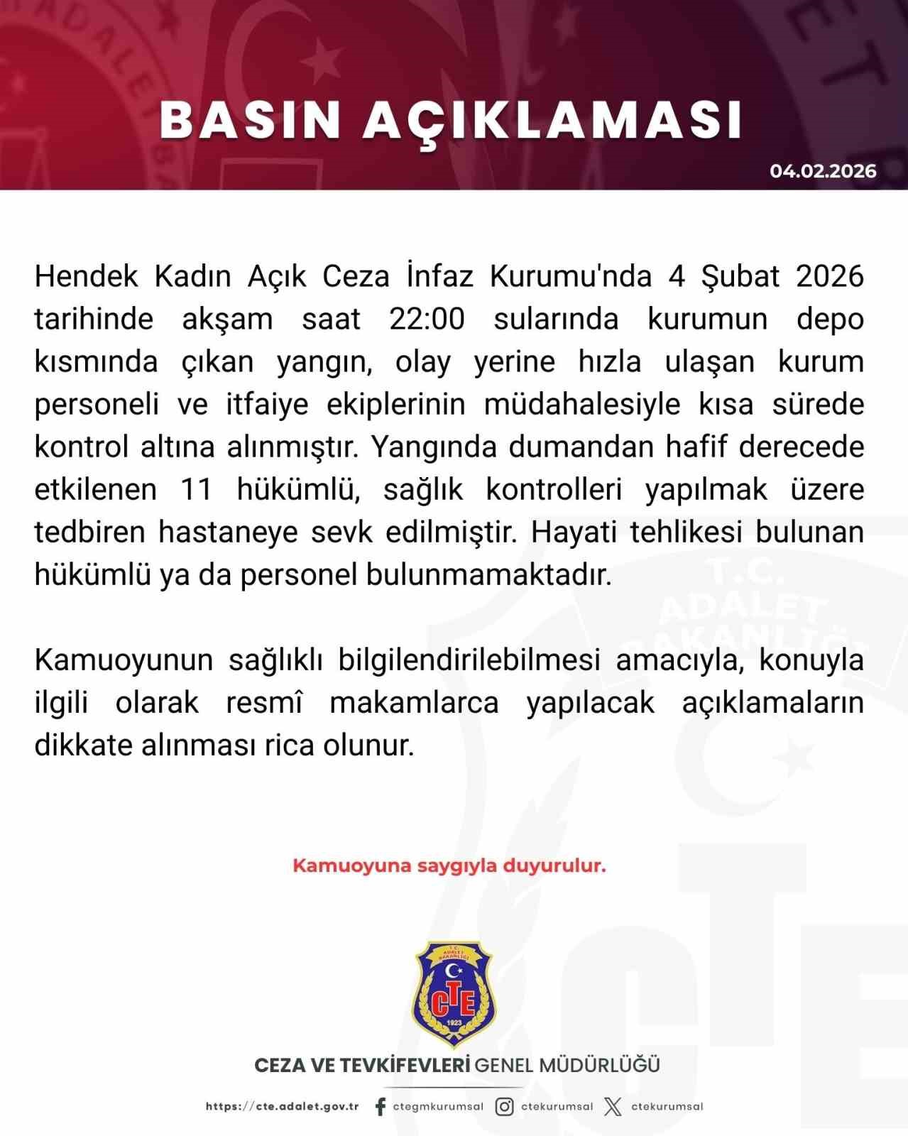 hendek kadin acik ceza infaz kurumunda yangin 11 hukumlu hafif yarali 0 RVbvUCD8