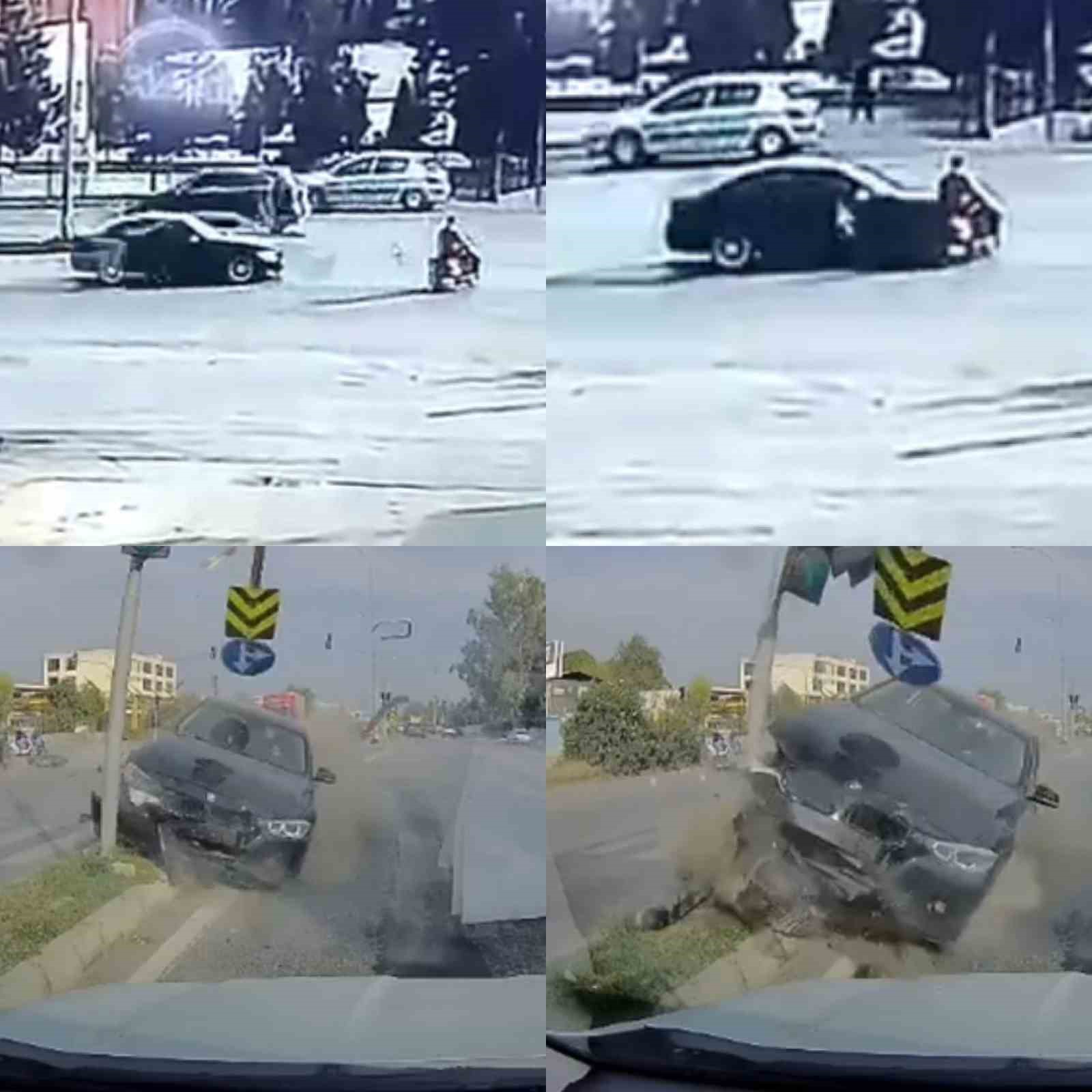 kirmizi isikta gecen otomobil motosiklete carpti o anlar kamerada 0 25NpblNp