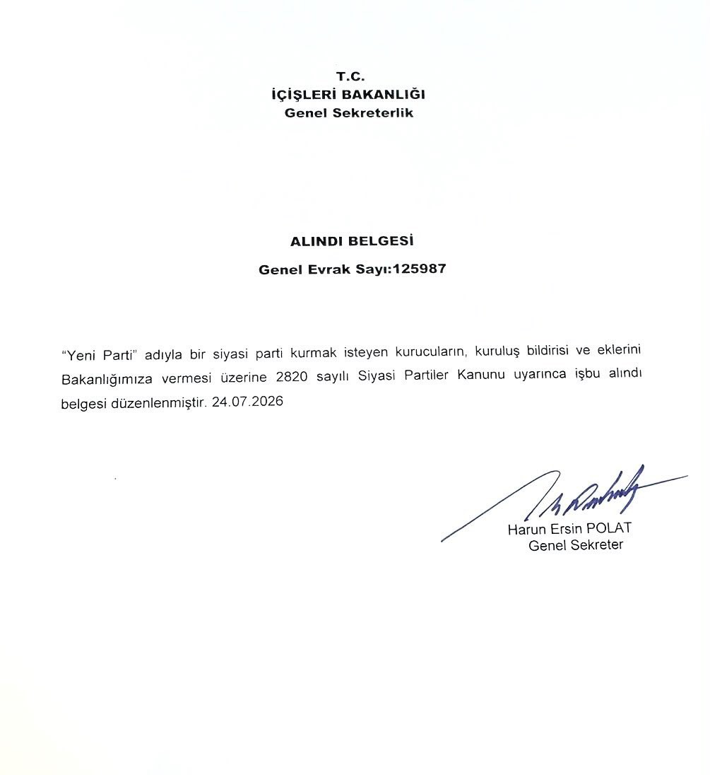 ozgur ozel yeni partinin logosu ile icisleri bakanligi tarafindan verilen alindi belgesini paylasti 0 yzIagzyw