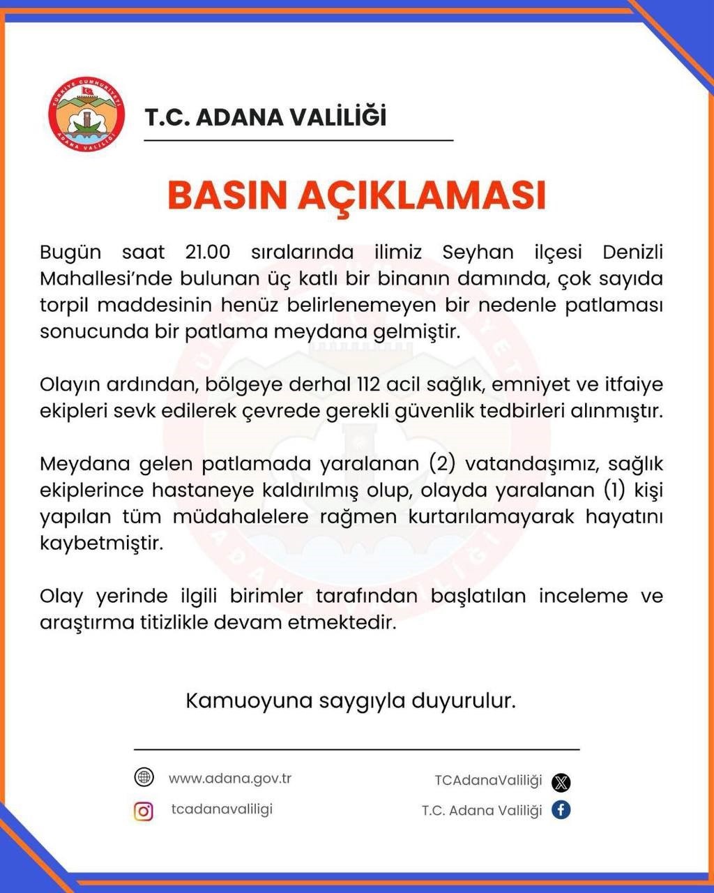 patlamaya iliskin adana valiliginden aciklama 2 dHGtfuHh