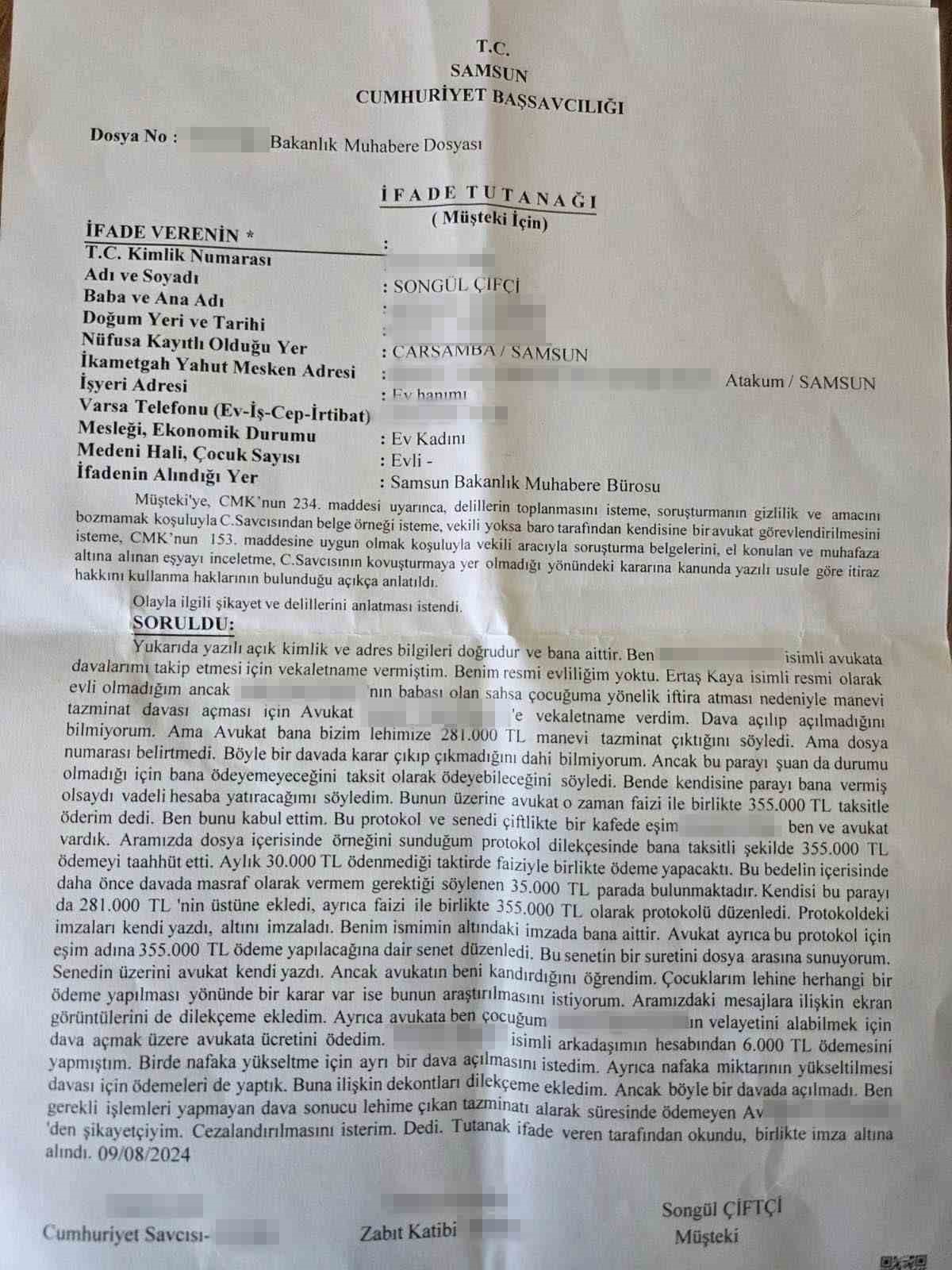 samsunda avukati tarafindan tazminat vaadiyle dolandirildigini iddia eden kadin suc duyurusunda bulundu 5 fk3FytEM