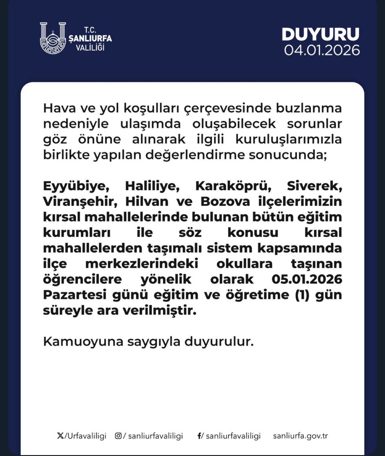 sanliurfada bazi ilcelerin kirsal bolgedeki okullari tatil edildi 0 jgiHRWSf