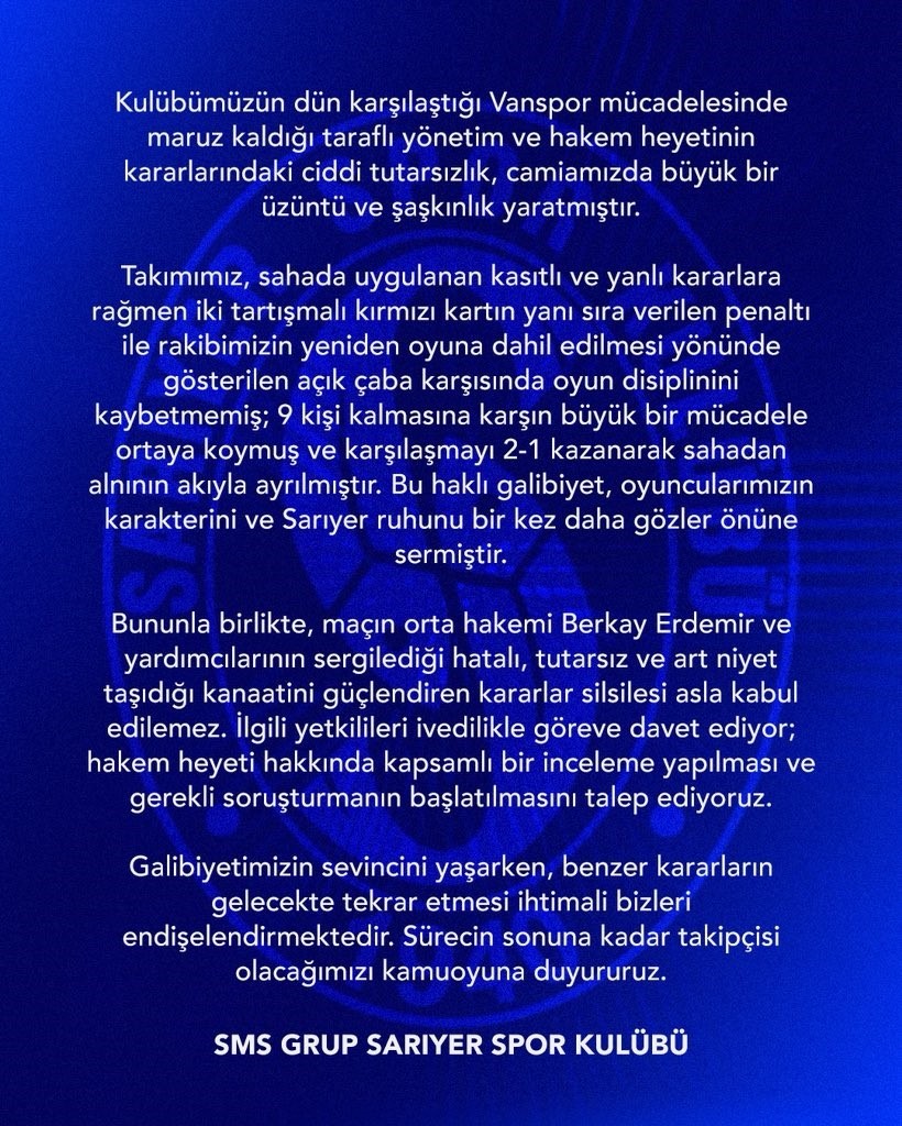 sariyerden vanspor fk macinin hakem heyeti hakkinda sorusturma talebi 4 lc73yydu