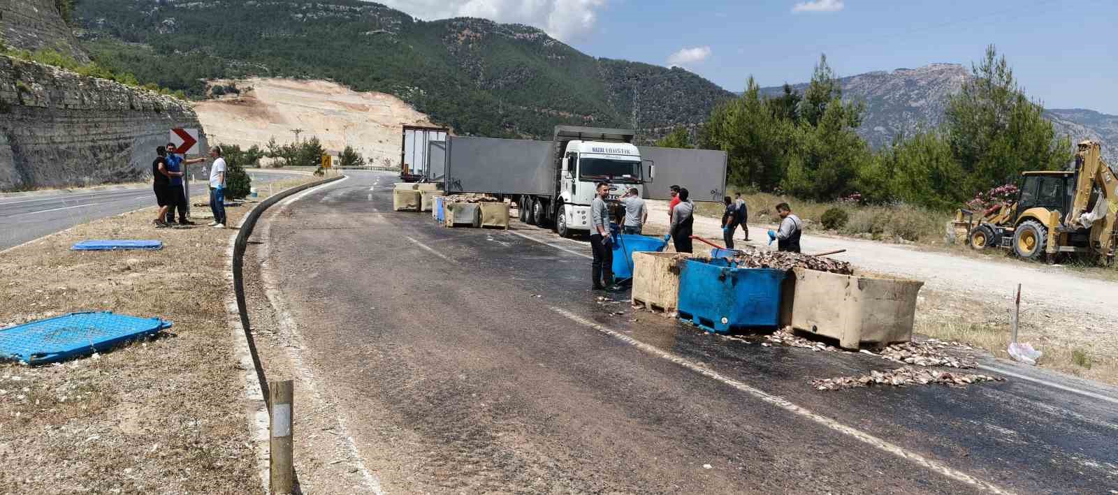 Seyir halindeki tırın dorsesi patladı, 15 ton balık atığı yola saçıldı 9 seyir halindeki tirin dorsesi patladi 15 ton balik atigi yola sacildi 5 6WGrr6Mz