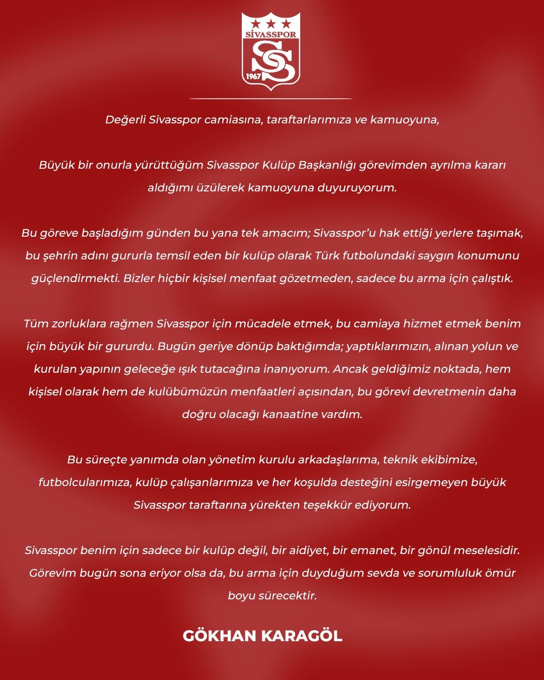 sivasspor baskani gokhan karagol istifa etti 1 KRM49jh6
