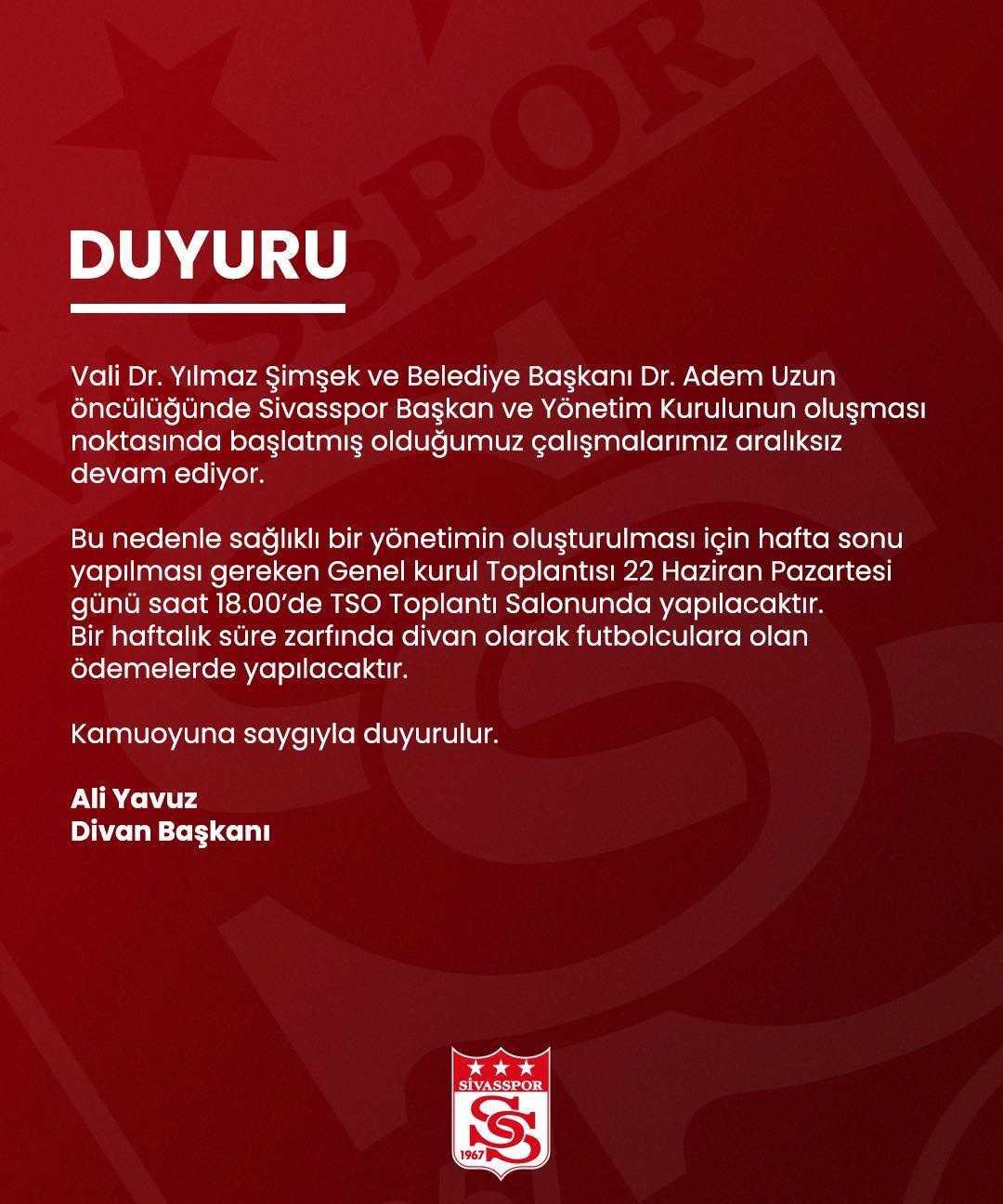 Sivasspor’da başkan adayı bulunamadı: Kongre ertelendi! 5 sivassporda baskan adayi bulunamadi kongre ertelendi 1 eHlj61Yu