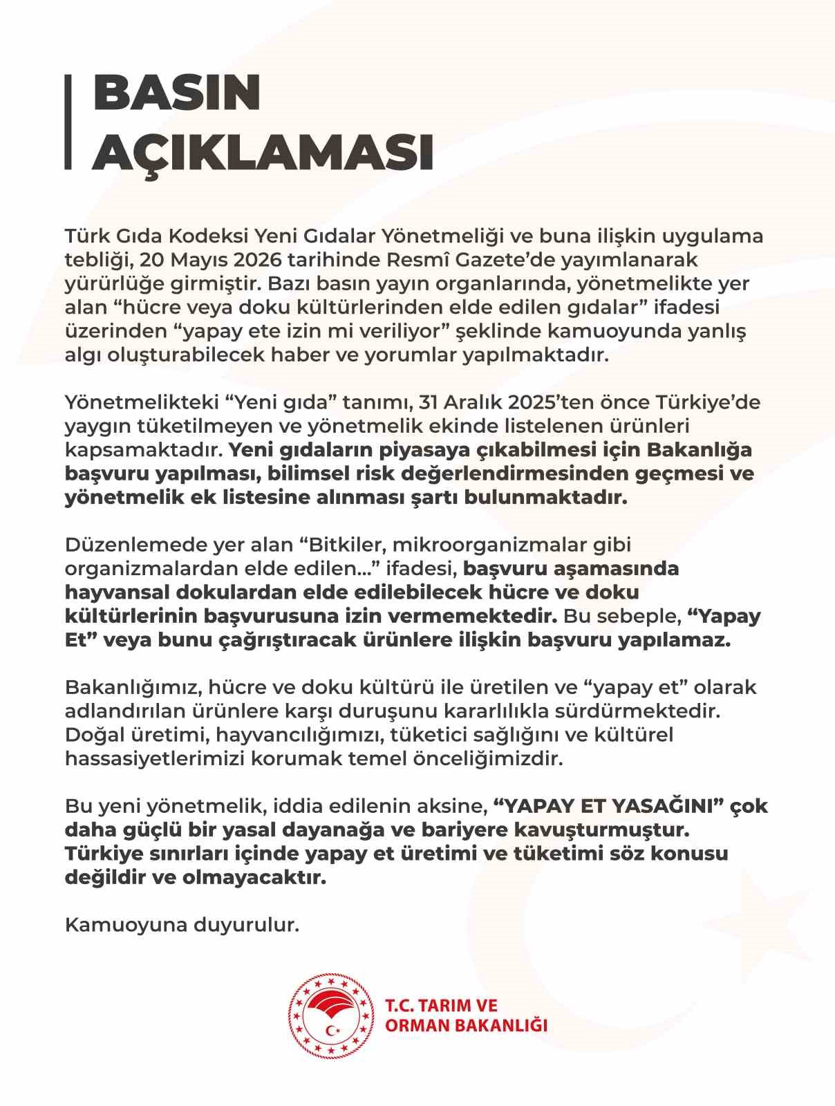 Tarım ve Orman Bakanlığı: "Türkiye sınırları içinde yapay et üretimi ve tüketimi söz konusu değildir" 4 tarim ve orman bakanligi turkiye sinirlari icinde yapay et uretimi ve tuketimi soz konusu ptaU8AMt