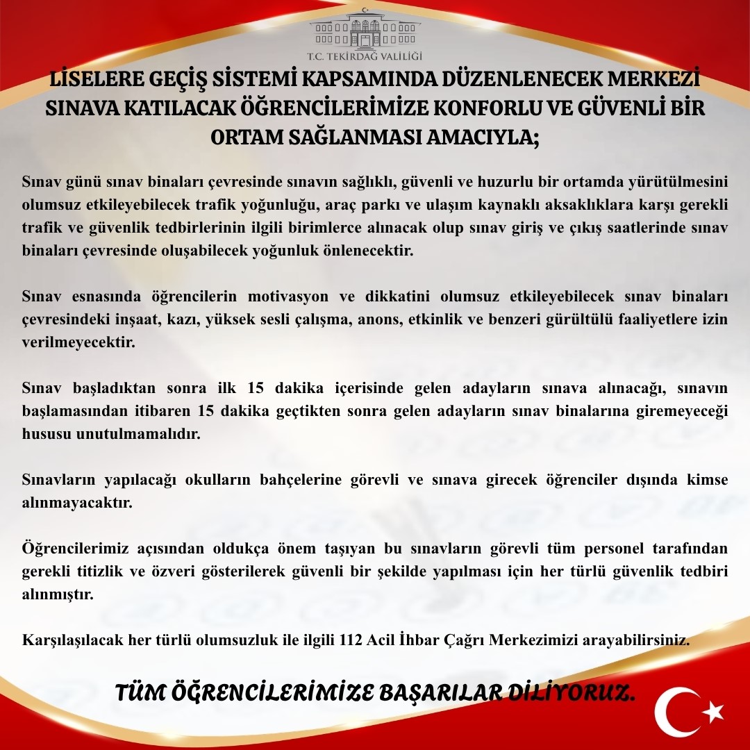 Tekirdağ Valiliği Duyurdu: Sınav saatlerinde gürültülü faaliyetlere yasak 4 tekirdag valiligi duyurdu sinav saatlerinde gurultulu faaliyetlere yasak 0