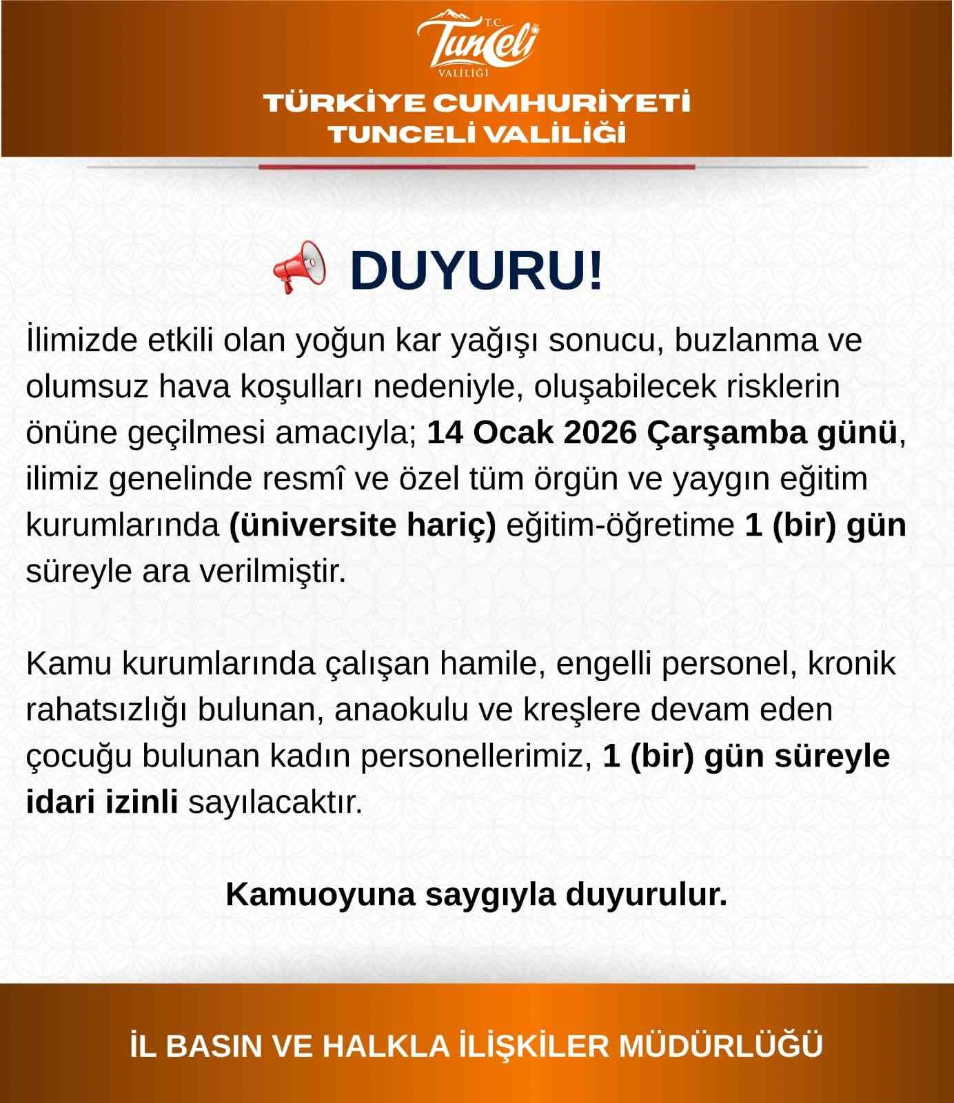 Tunceli’de eğitime 1 gün daha ara verildi 4 tuncelide egitime 1 gun daha ara verildi 0 iQACX5zQ
