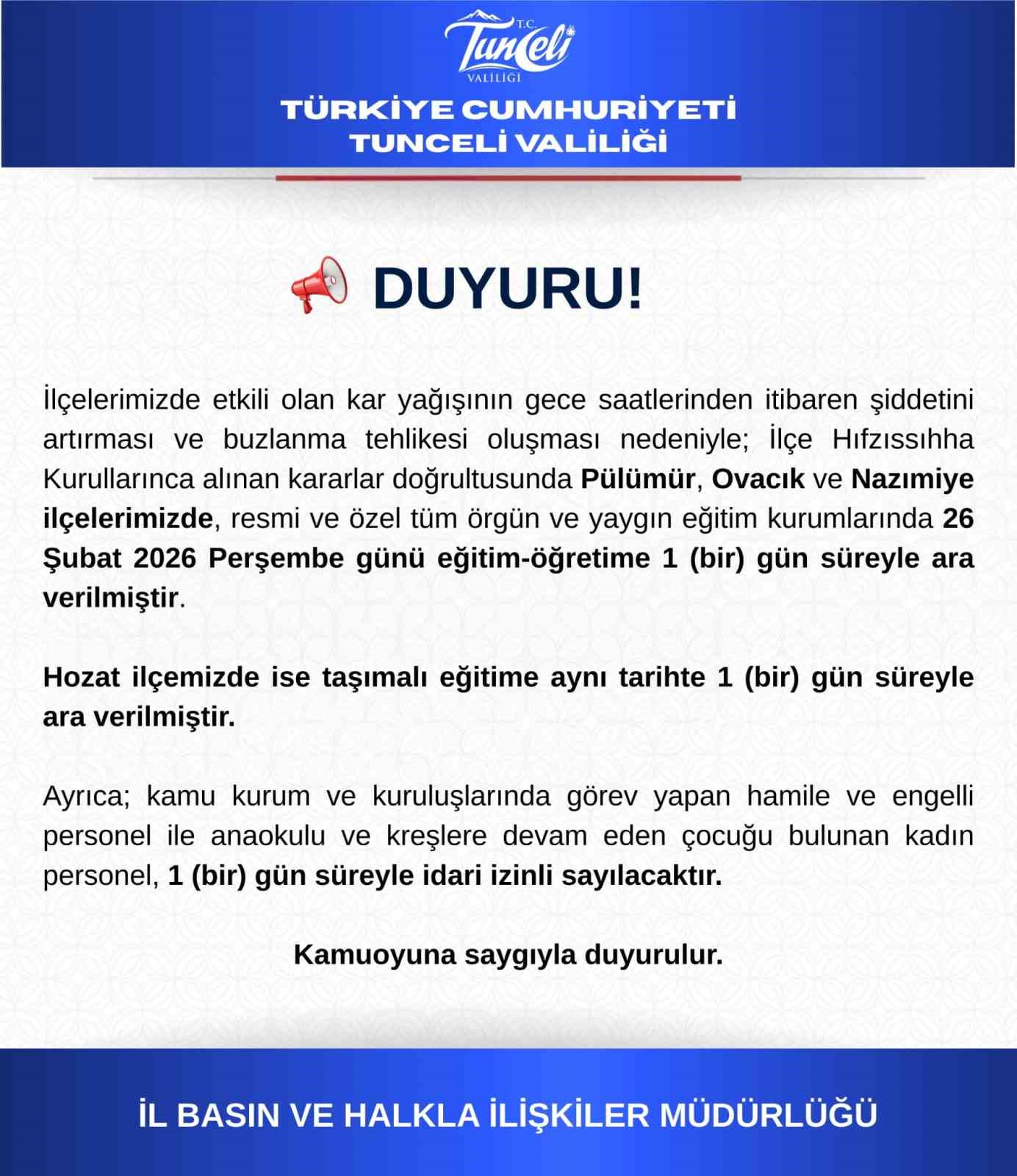 tuncelinin 3 ilcesinde egitime 1 gun ara verildi 0 REATaK2C