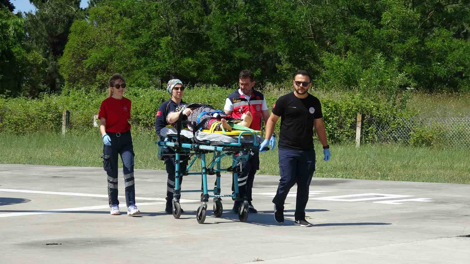 yuksekten dusen kadinin imdadina ambulans helikopter yetisti 0