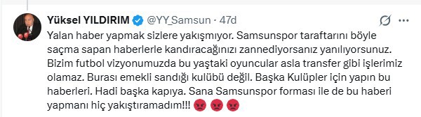Yüksel Yıldırım’dan Enner Valencia söylentisine tepki: "Samsunspor, emekli sandığı kulübü değil" 4 yuksel yildirimdan enner valencia soylentisine tepki samsunspor emekli sandigi kulubu degil 0 7vXrFwJH