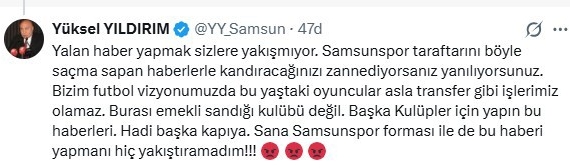 Yüksel Yıldırım’dan Enner Valencia söylentisine tepki: “Samsunspor, emekli sandığı kulübü değil”